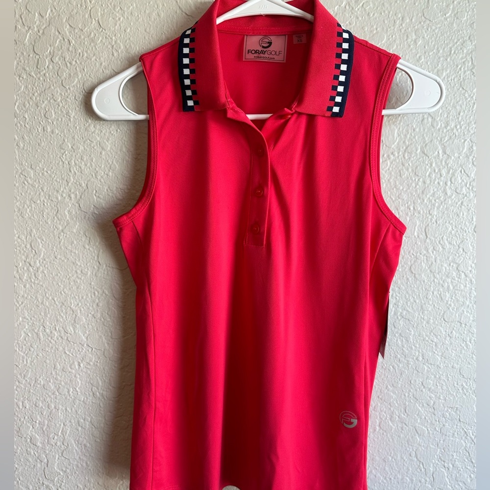 NWT WOMEN'S FORAY GOLF S/L POLO, SIZE: XS, COLOR: RED/BLACK $110 MSRP